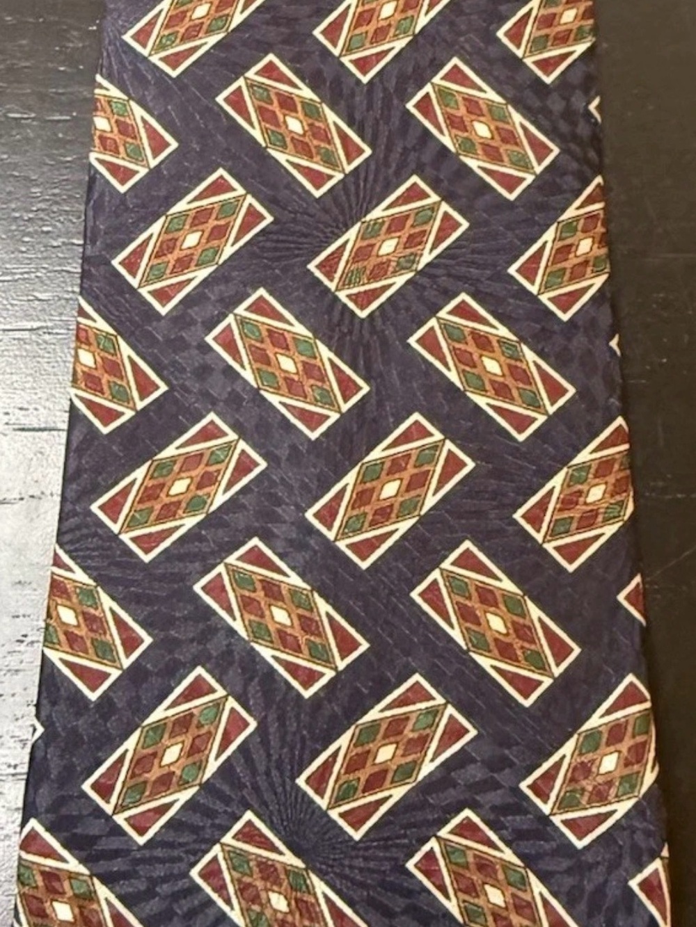 Pendleton Vintage Navy Tie with Burgundy, Green and Cream Diamond Motif NWT
